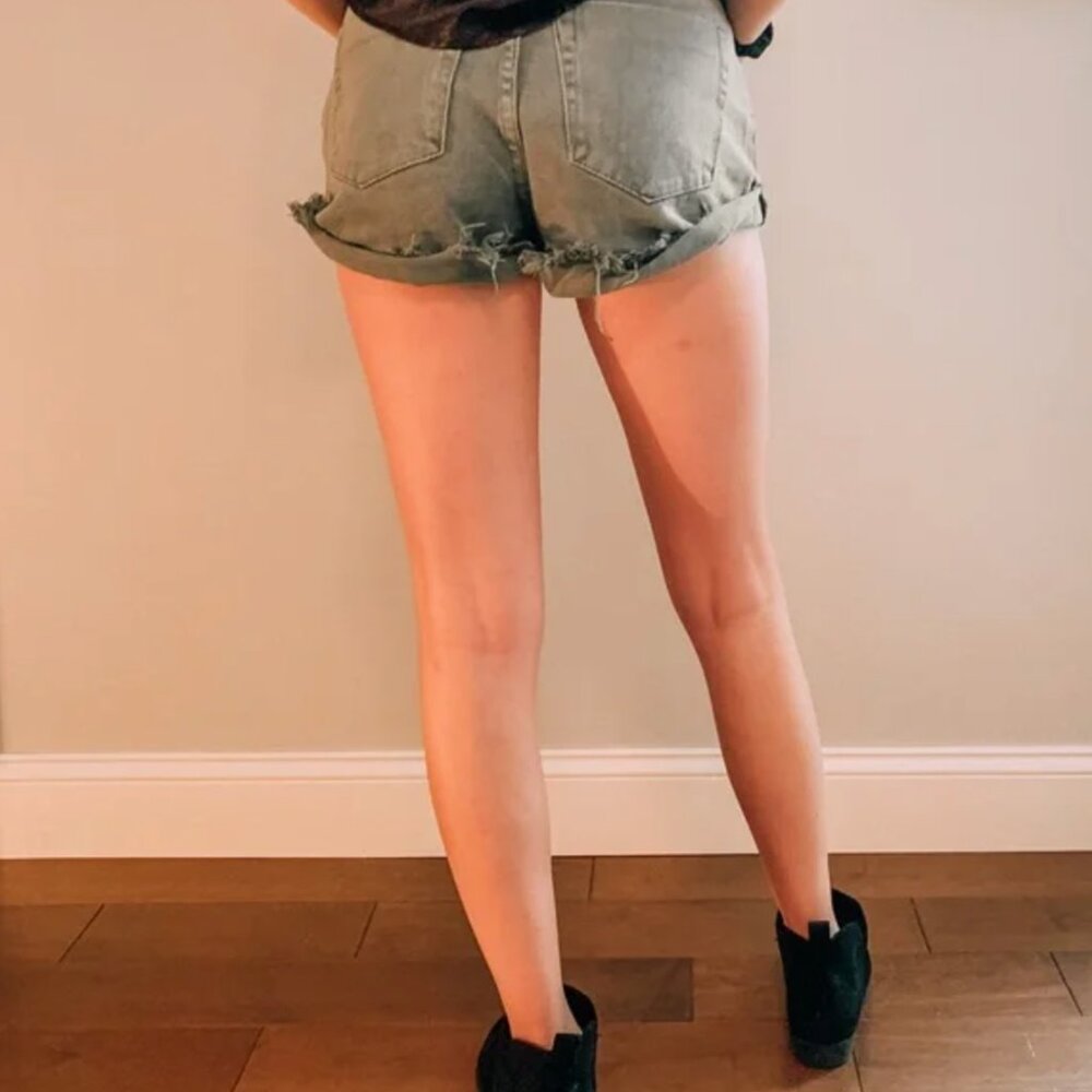 Mustard Seed Distressed Olive Green Denim Shorts - Picture 5 of 6